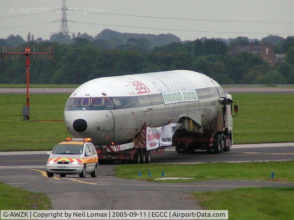 G-AWZK, 1971 Hawker Siddeley HS-121 Trident 3B-101 C/N 2312, Airside,reversing down acess road.