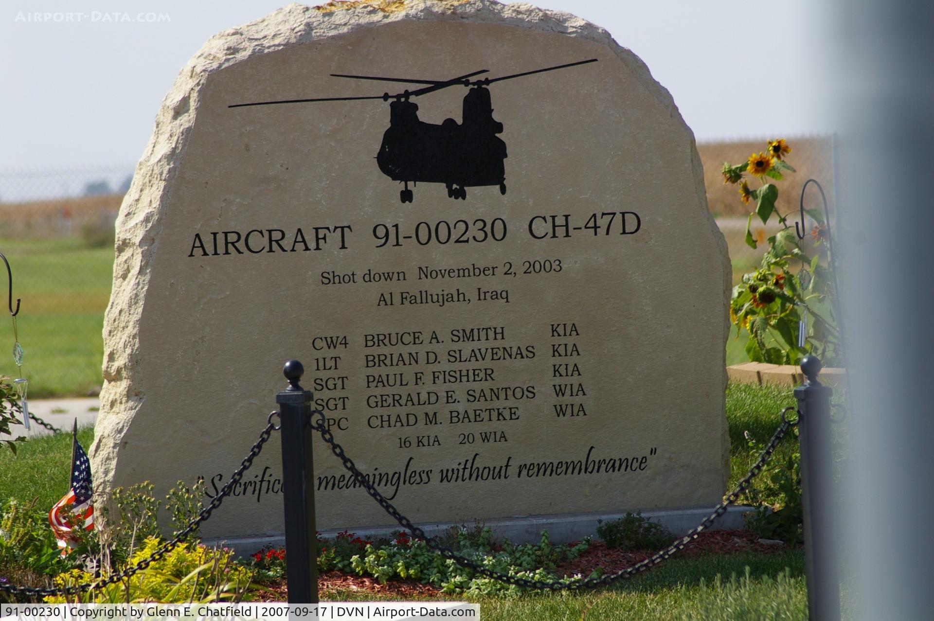 91-00230, 1991 Boeing Vertol CH-47D Chinook C/N M.3379, Stone honoring those who died when this ship was shot down.