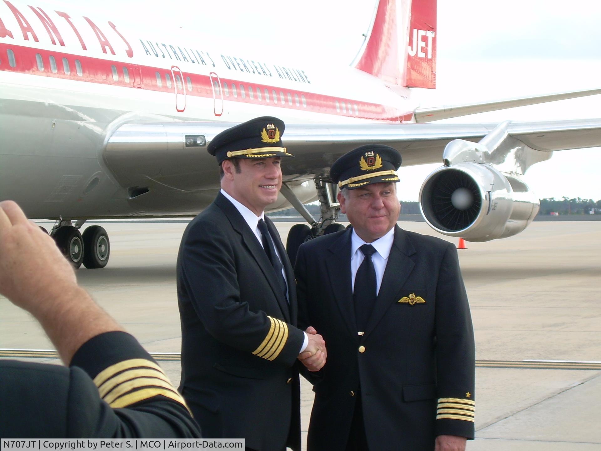 N707JT, 1964 Boeing 707-138B C/N 18740, J. Travolta and Qantas first 707 captain at MCO