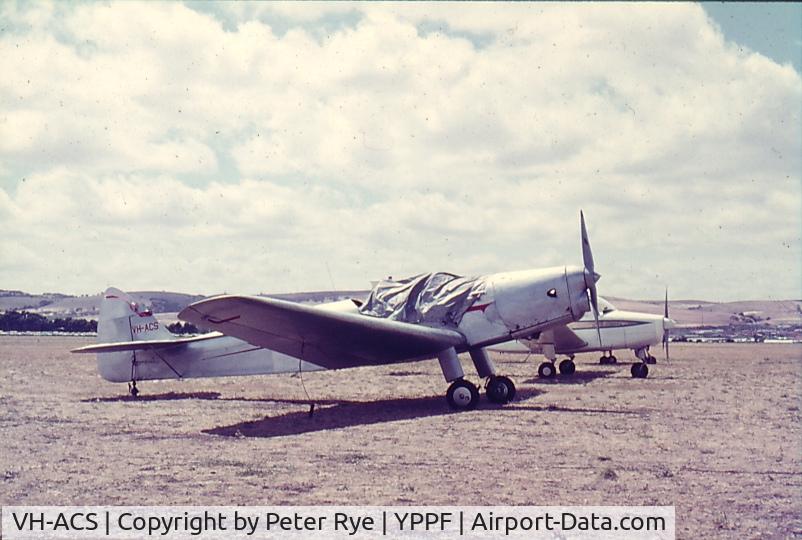 VH-ACS, 1939 De Havilland DH-94 Moth C/N 94047, Photographed at Parafield airfield, South Australia