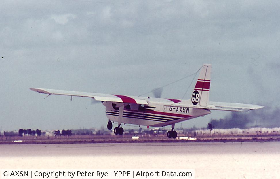 G-AXSN, 1969 Britten-Norman BN-2A Islander C/N 81, At Parafield airfield, Souh Australia, during the commemorative LOndon-Sydney air race