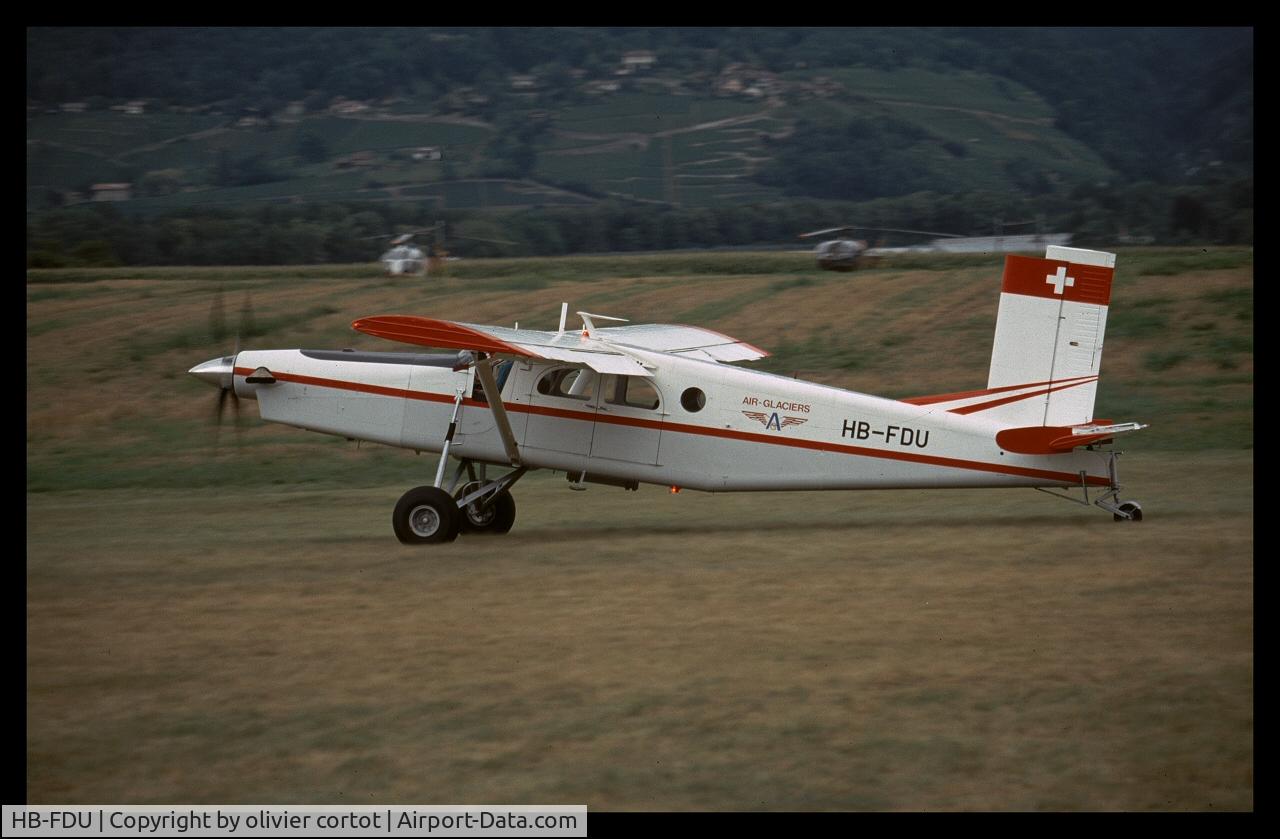 HB-FDU, 1968 Pilatus PC-6/B2-H2 Turbo Porter C/N 663, Bex airfield 1998 (scan of a slide)