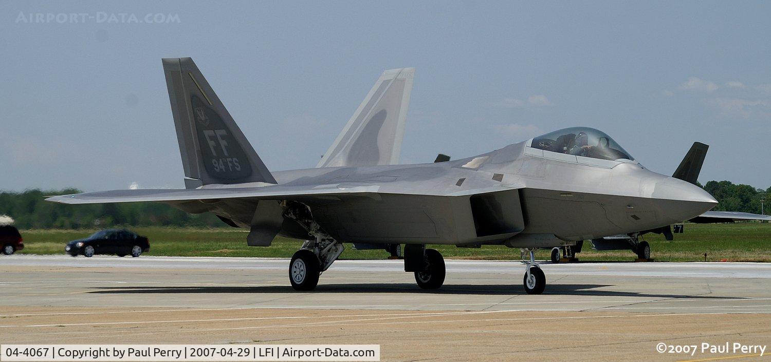04-4067, 2004 Lockheed Martin F-22A Raptor C/N 4067, Rolling past the crowd after her second flight that day