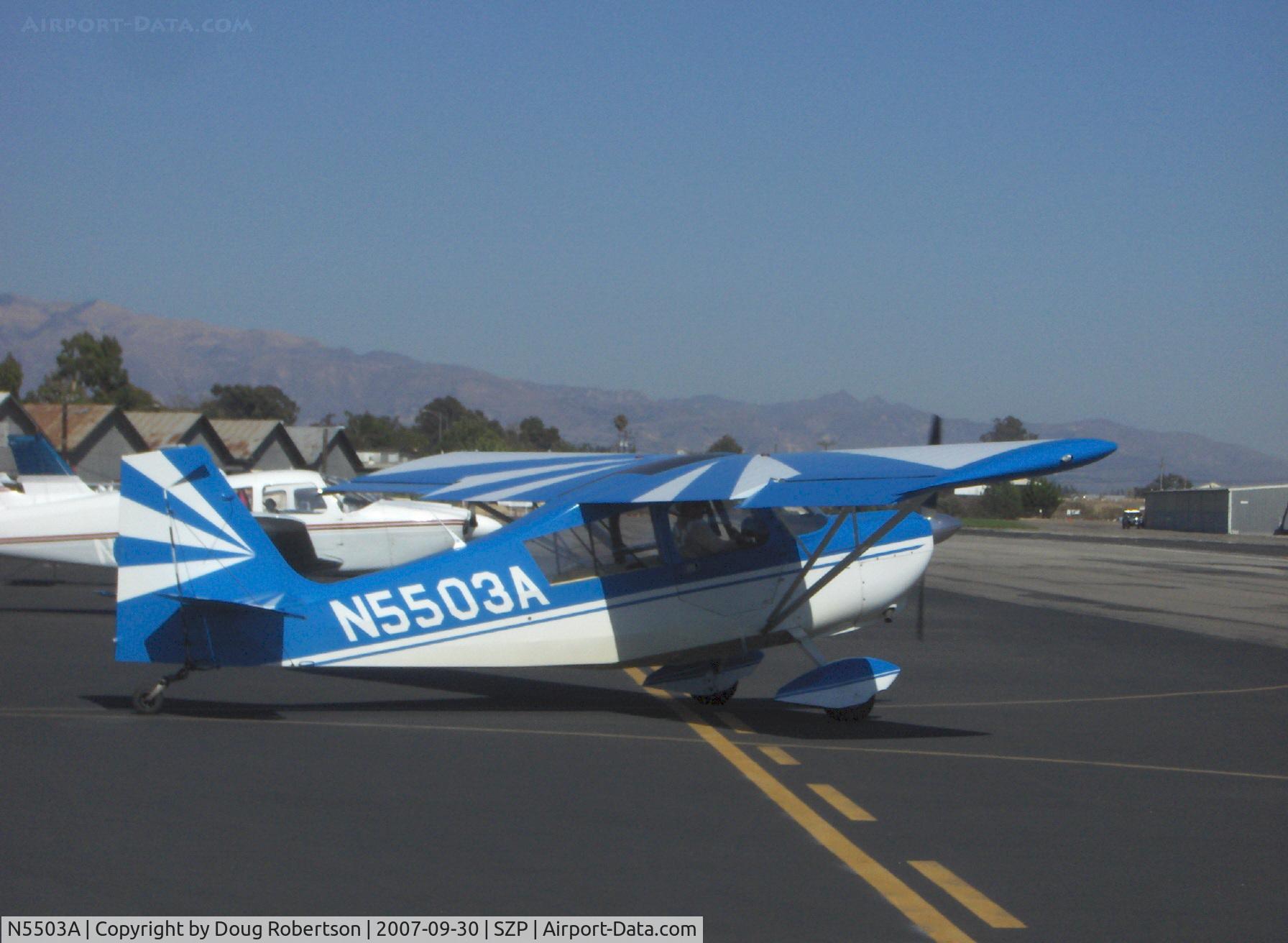 N5503A, 1978 Bellanca 8KCAB Decathlon C/N 411-78, `1978 Bellanca 8KCAB DECATHLON fully aerobatic, Lycoming AEIO-320 150 Hp, NACA 1412 near symmetrical airfoil, CS prop, taxi after refueling