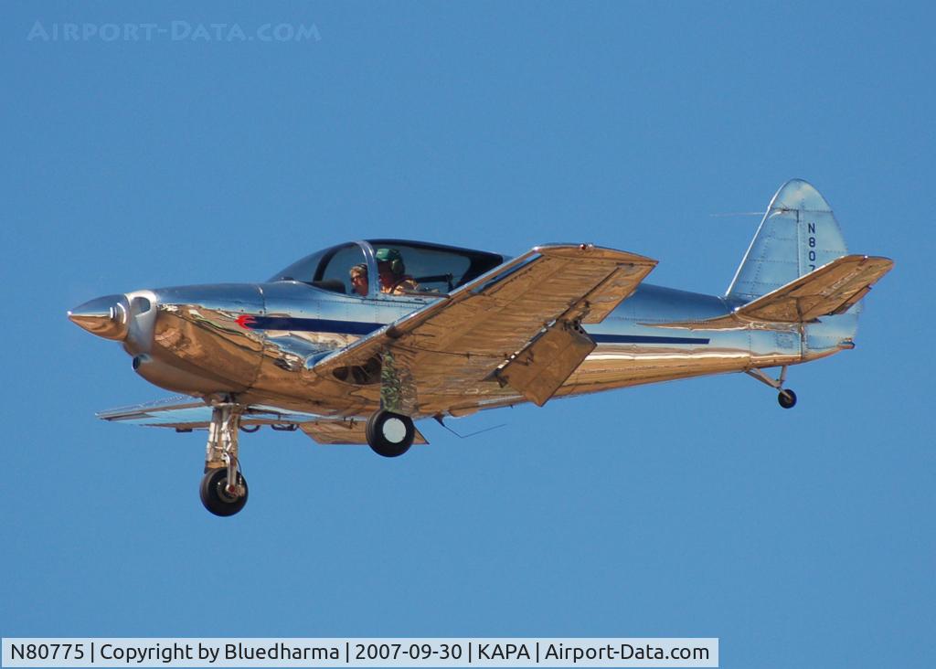 N80775, 1942 Globe GC-1B Swift C/N 178, ALL METAL SWIFT on approach to 17L.
