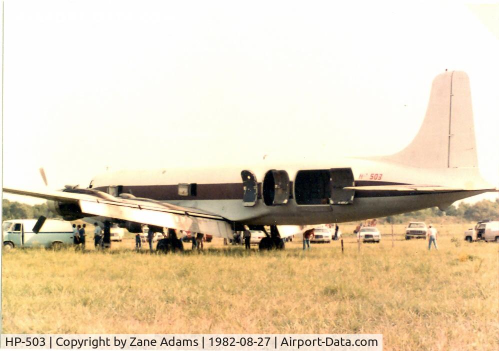 HP-503, 1952 Douglas DC-6B(F) C/N 43524, Landed in a field near Corsicana, TX with 8 tons of marijuana on board - pilots never caught, drugs confiscated.