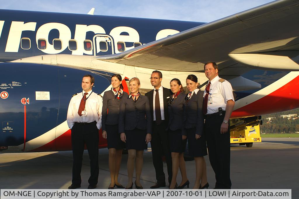 OM-NGE, 2006 Boeing 737-76N C/N 32676, Sky Europe Airlines Boeing 737-700 (special thx to cpt.Thomas Peer and his crew for this excellent inaugural flight from VIE to INN)