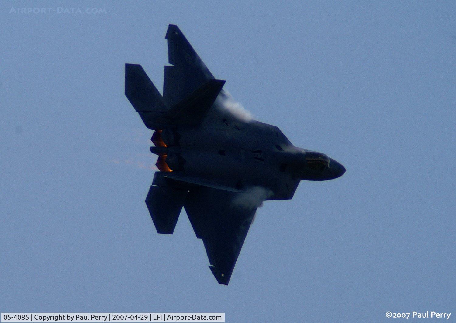 05-4085, 2005 Lockheed Martin F-22A Raptor C/N 4085, Pulling hard.  I believe, WHOOSH is appropriate