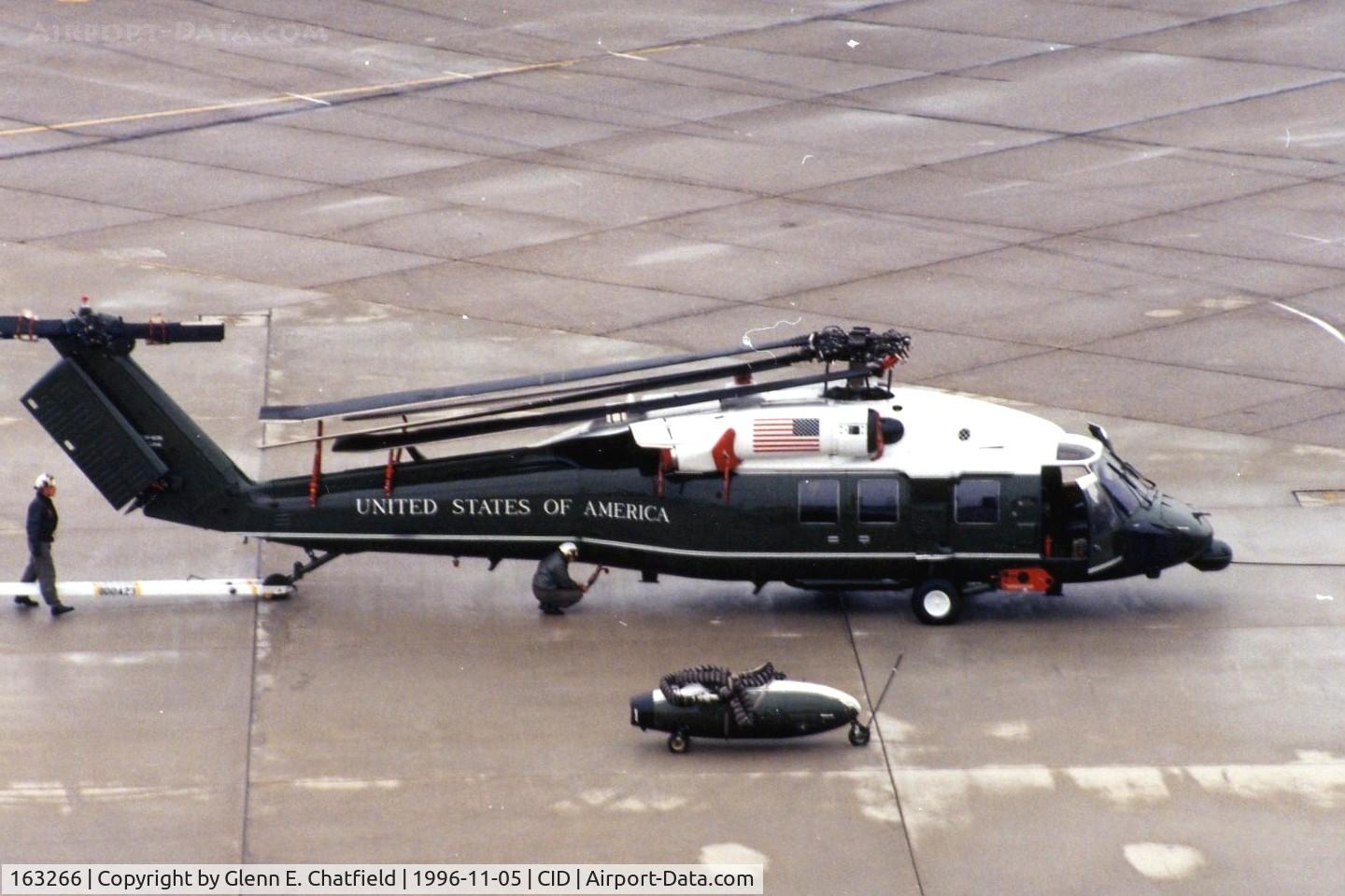 163266, 1988 Sikorsky VH-60N Whitehawk C/N 70-1211, Marine One in for a presidential visit.  Being towed to pack in a C-5.