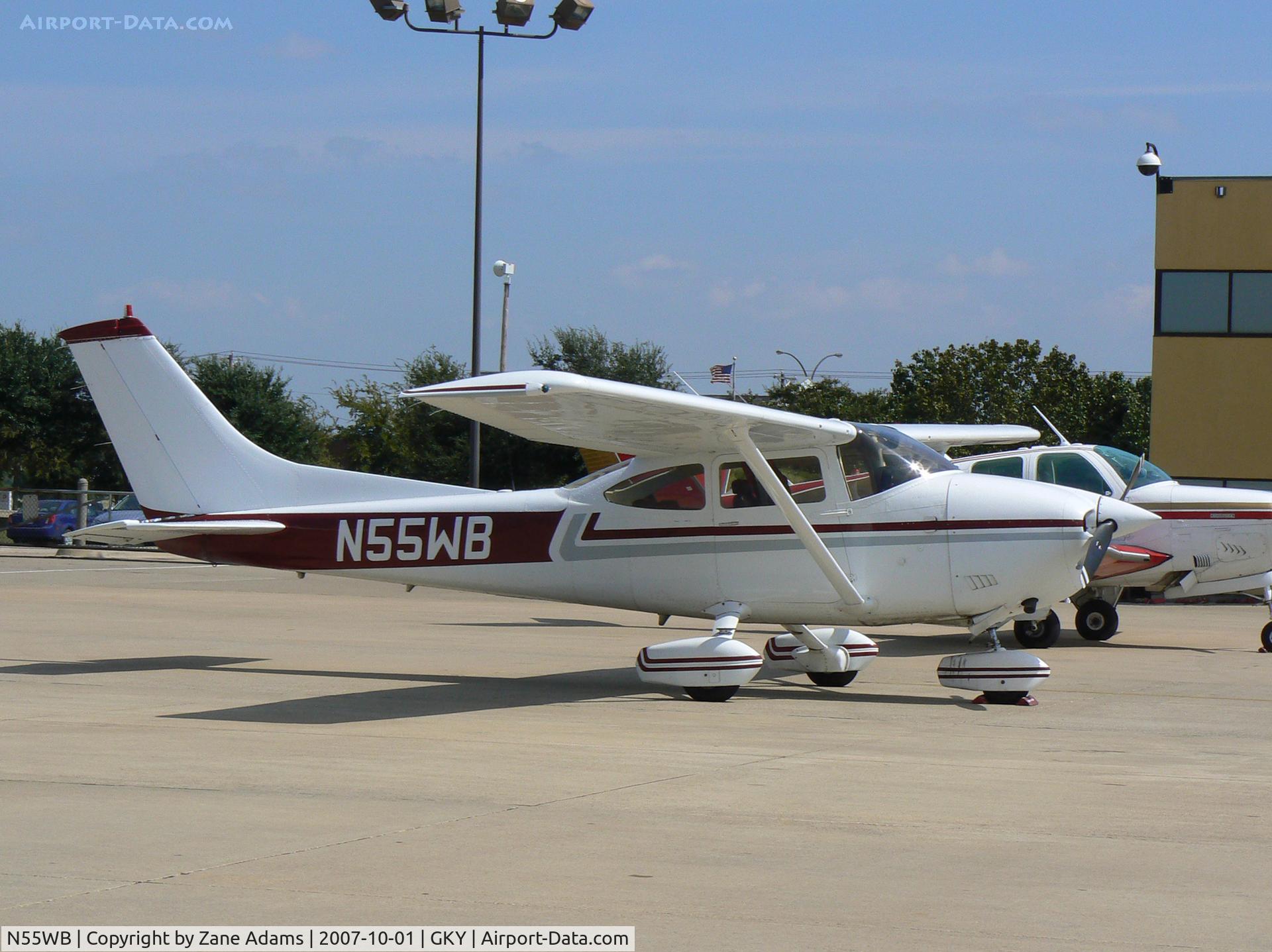 N55WB, 1975 Cessna 182P Skylane C/N 18263900, on the ramp at Arlington Muni