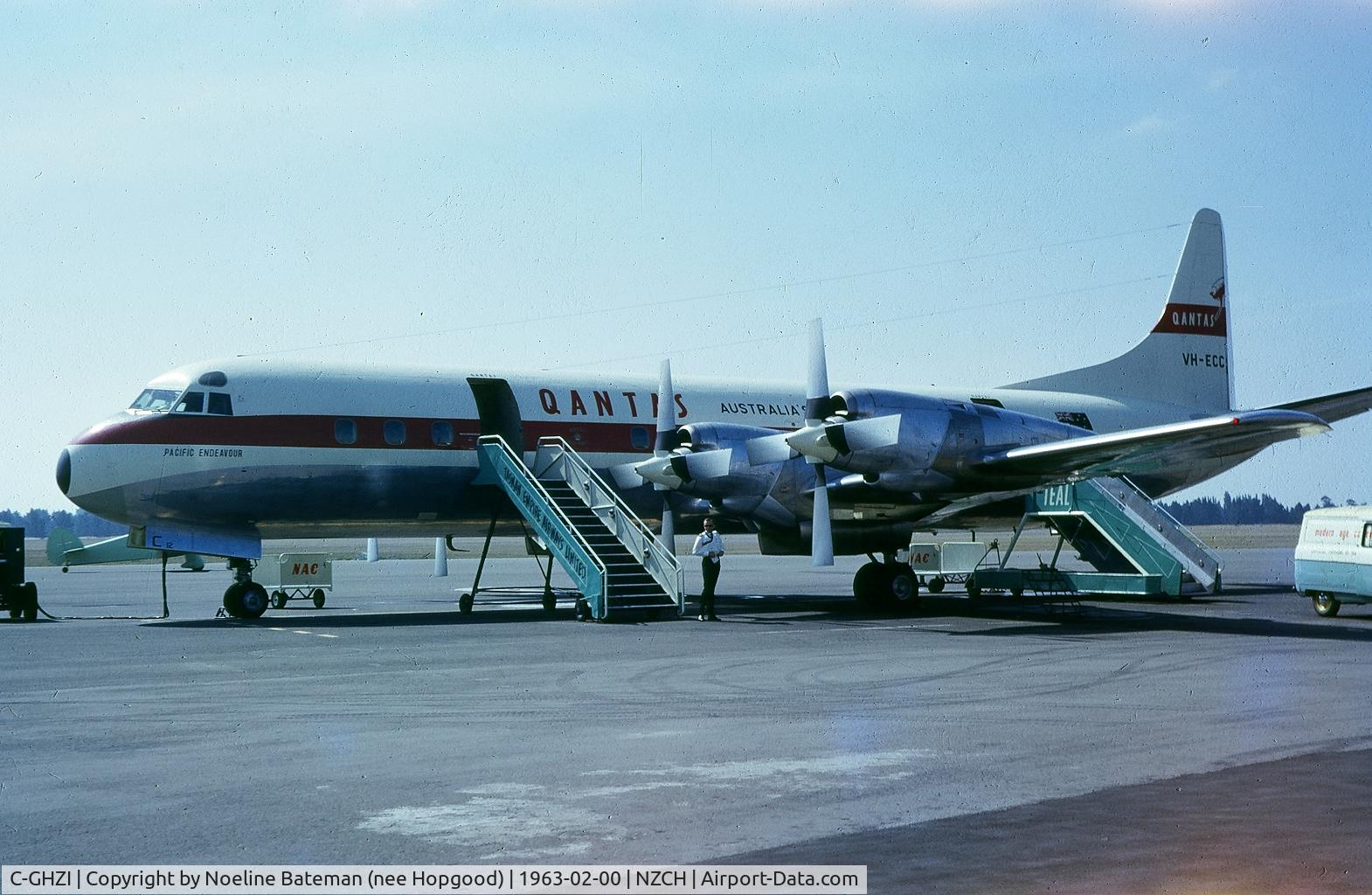 C-GHZI, 1959 Lockheed L-188C Electra C/N 2007, QANTAS VH-ECC (now C-GHZI) at Christchurch about to depart for Melbourne