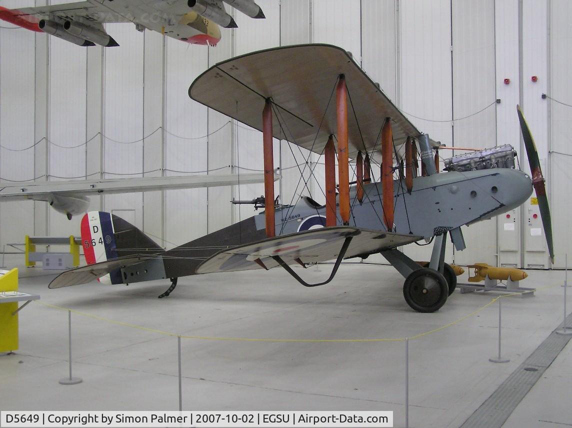 D5649, De Havilland DH-9 C/N Not found D5649, Restored DH9 in the hangar at Duxford