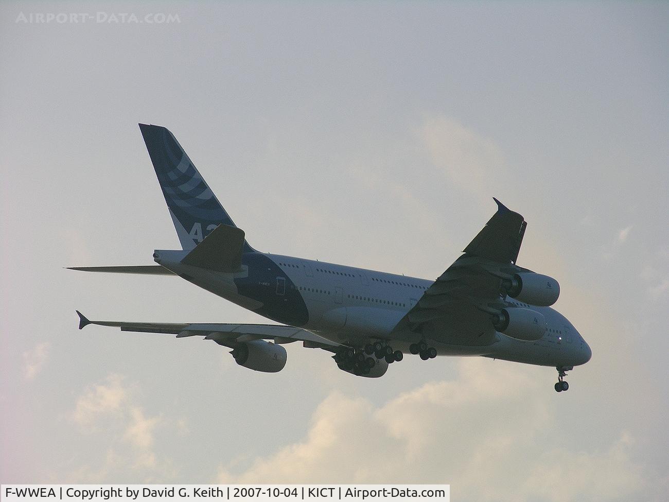 F-WWEA, 2006 Airbus A380-861 C/N 009, Fly-by at ICT at dawn