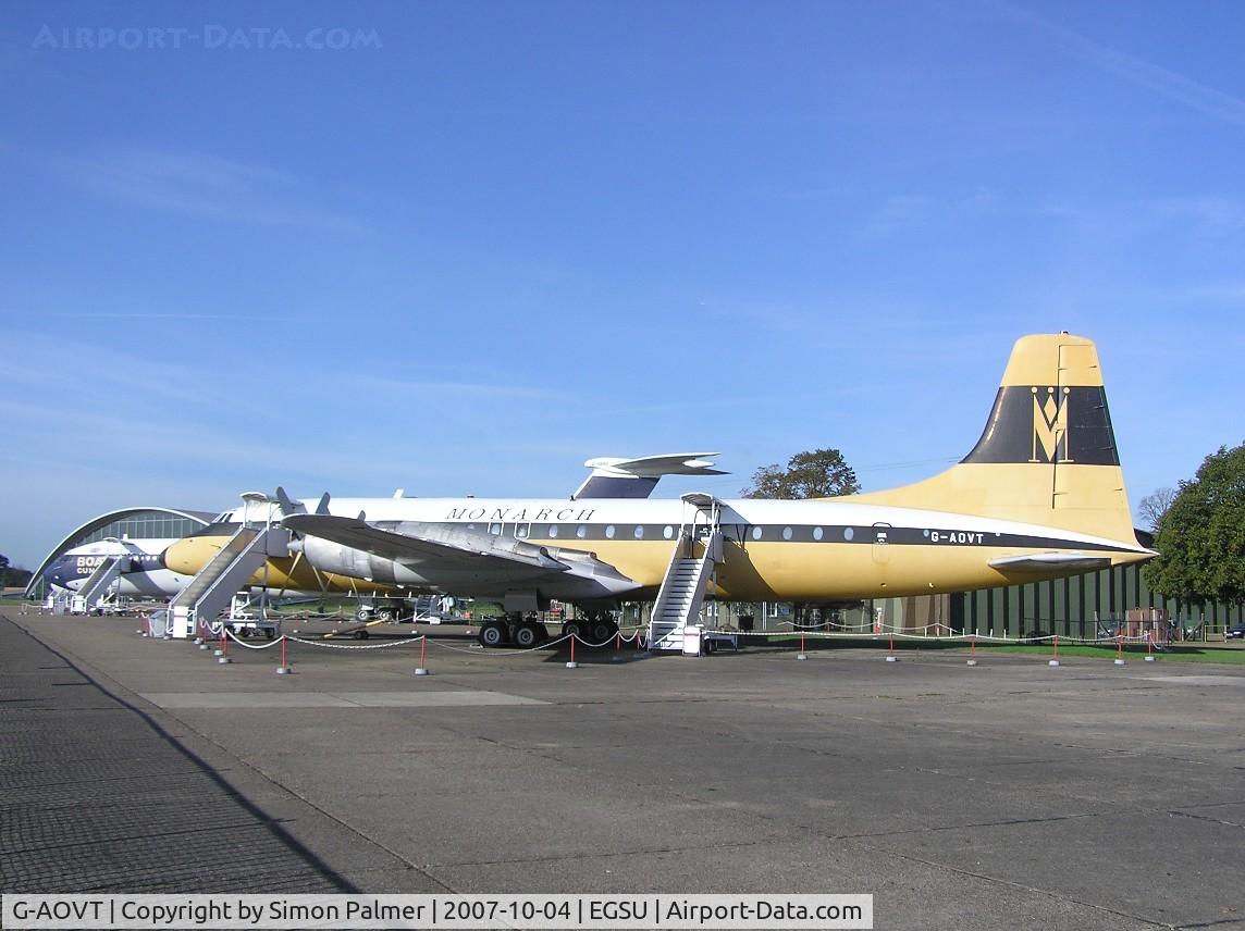 G-AOVT, 1958 Bristol 175 Britannia 312 C/N 13427, Britannia of Monarch Airlines preserved at Duxford