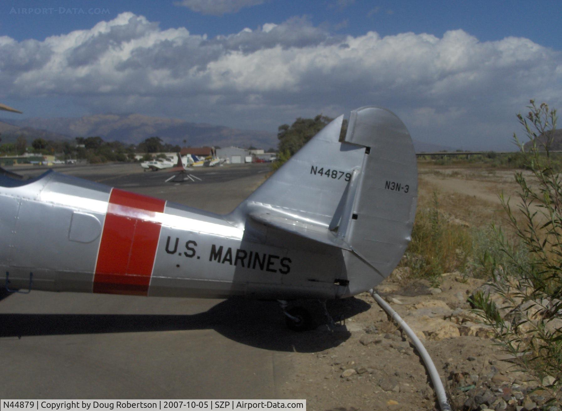 N44879, 1940 Naval Aircraft Factory N3N-3 C/N 4425, 1940 Naval Aircraft Factory N3N-3 'Yellow Peril', Lycoming R680 300 Hp upgrade from original Wright R-760-2 235 Hp, USN design primary trainer, versions built 1936-1941, tail data