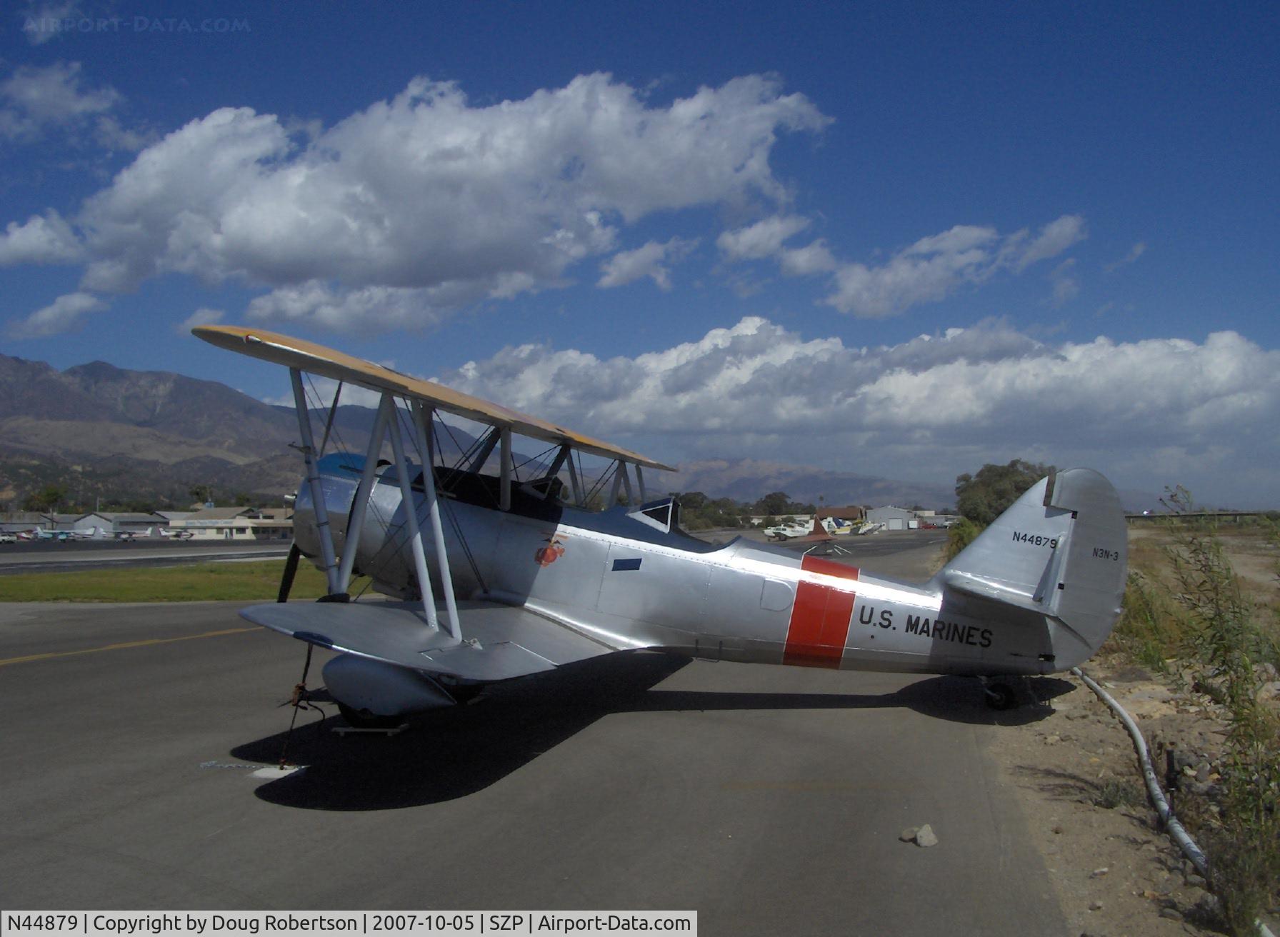 N44879, 1940 Naval Aircraft Factory N3N-3 C/N 4425, 1940 Naval Aircraft Factory N3N-3 'Yellow Peril', Lycoming R680 300 Hp upgrade from original Wright R-760-2 Whirlwind 7 235 Hp, USN design primary trainer, final version was a trainer floatplane for use by US Naval Academy midshipmen until 1961