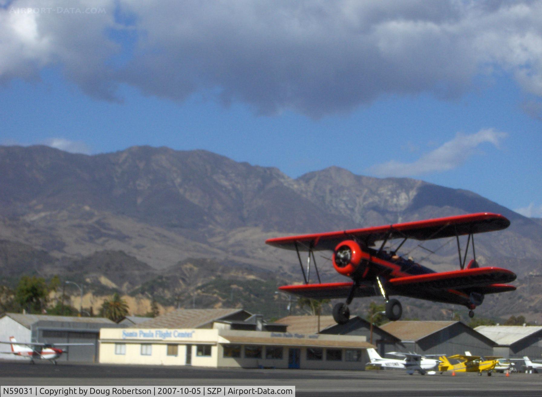 N59031, 1941 Boeing A75N1(PT17) C/N 75-3808, 1941 Boeing Stearman A75N1, Continental W670 220 Hp, takeoff Rwy 22