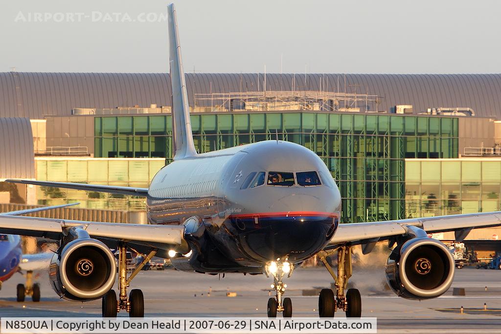 N850UA, 2002 Airbus A319-131 C/N 1653, United Airlines N850UA (FLT UAL568) bound for Denver (KDEN) taxiing onto the active RWY 19R late in the day.