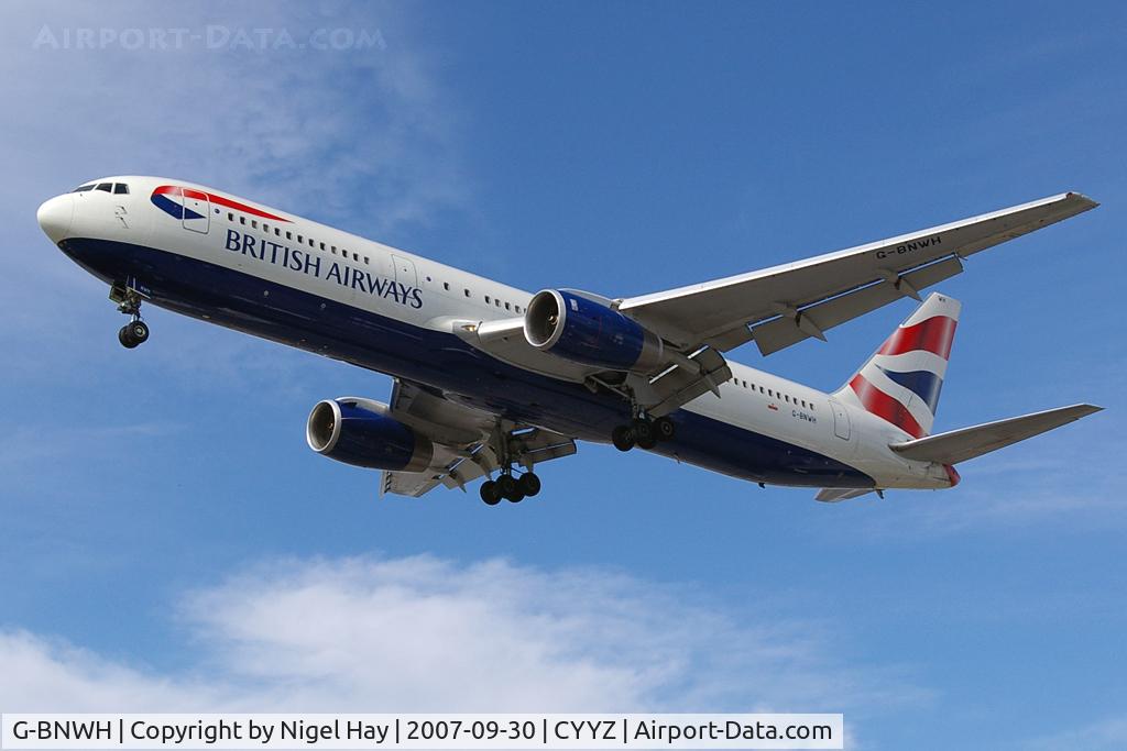 G-BNWH, 1990 Boeing 767-336 C/N 24340, BA093 arring from LHR on Rwy 05