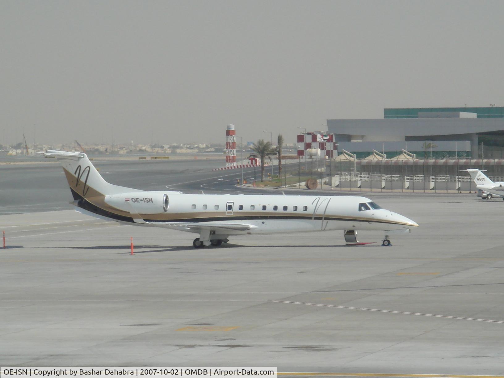 OE-ISN, 2004 Embraer EMB-135BJ Legacy C/N 14500851, Parked at Dubai Airport Private Jet Pavilion