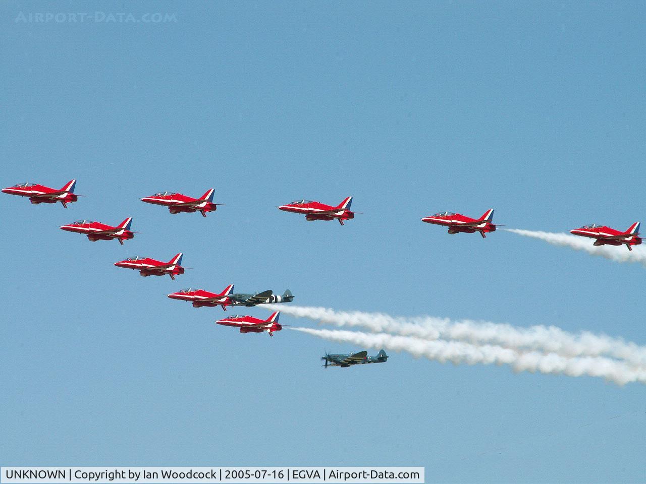 UNKNOWN, , Red Arrows with Spitfires/Fairford 2005