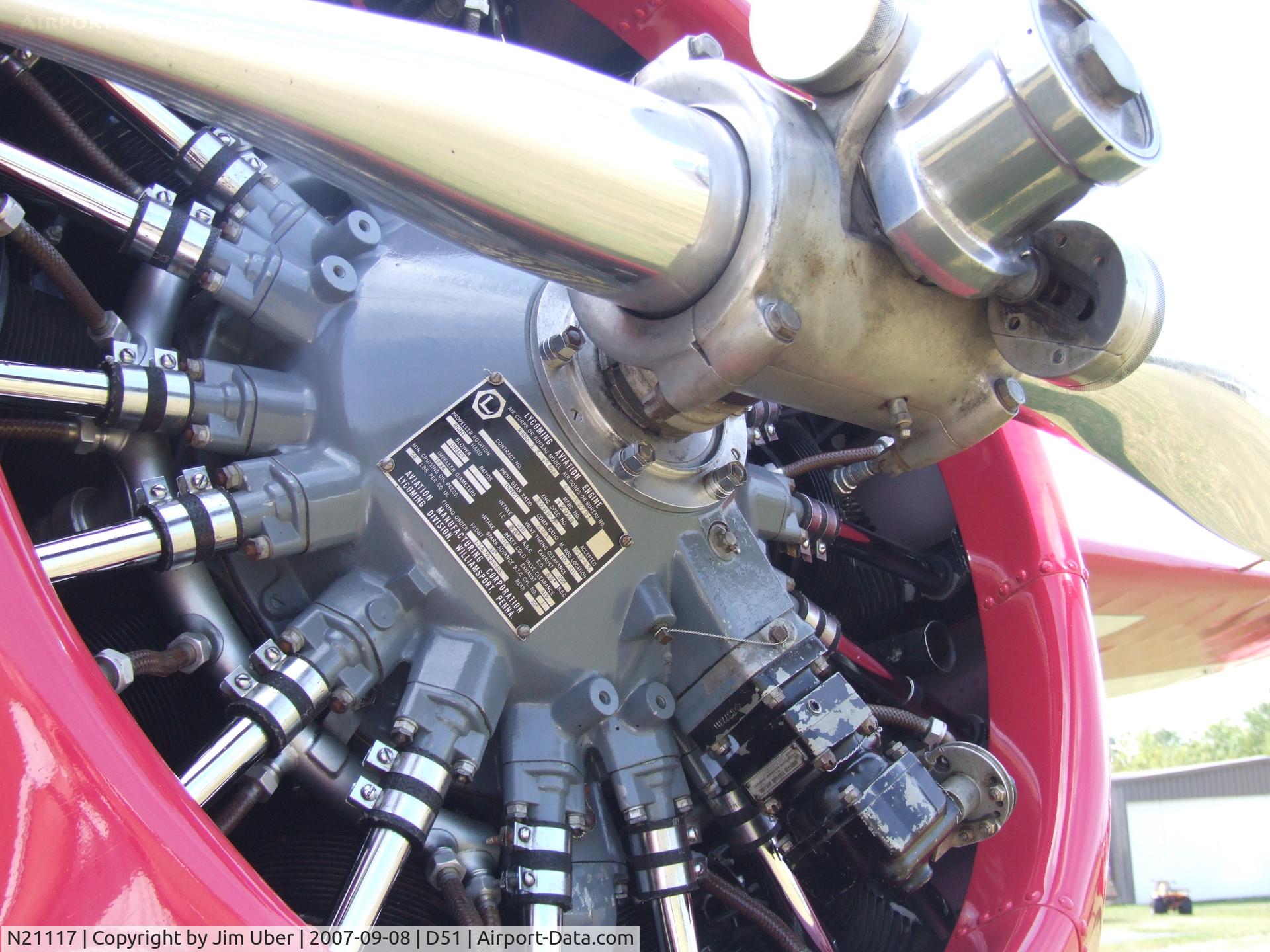 N21117, 1939 Stinson SR-9C Reliant C/N 5371, carefully detailed Lycoming engine