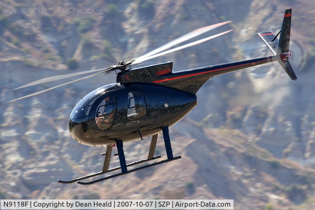 N9118F, 1972 Hughes 369HS C/N 720397S, 1972 Hughes 369HS N9118F departing Santa Paula over the Santa Clara River.