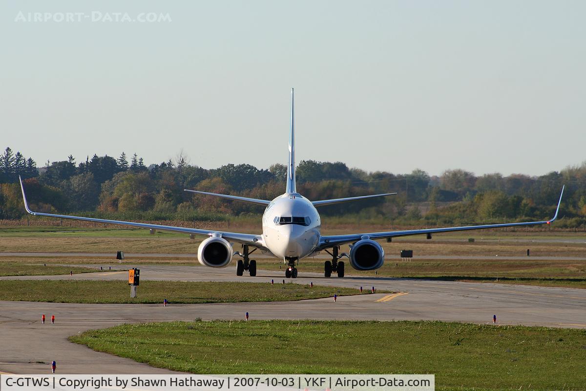 C-GTWS, 2002 Boeing 737-76N C/N 32883, Flight From Calgary, Taxing to Gate at Waterloo Airport
