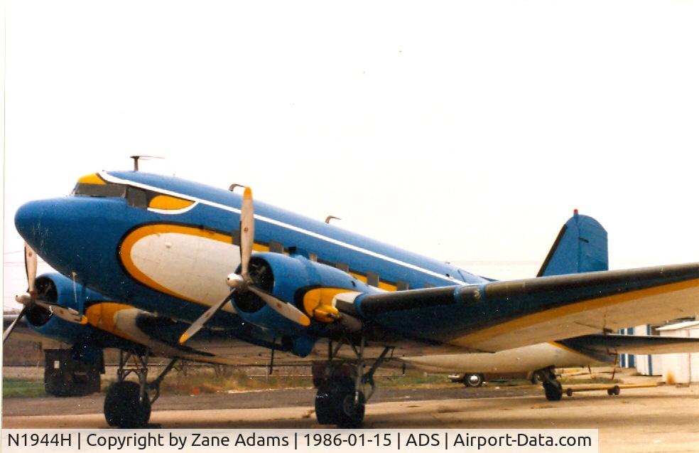 N1944H, 1945 Douglas DC-3C (C-47B-50-DK) C/N 34378, Registered as N54542 in the remainder of it's Grand Canyon Yosemite paint - example at http://flyingfans.tripod.com/pics/DouglasDC/DC3_N54542.jpg