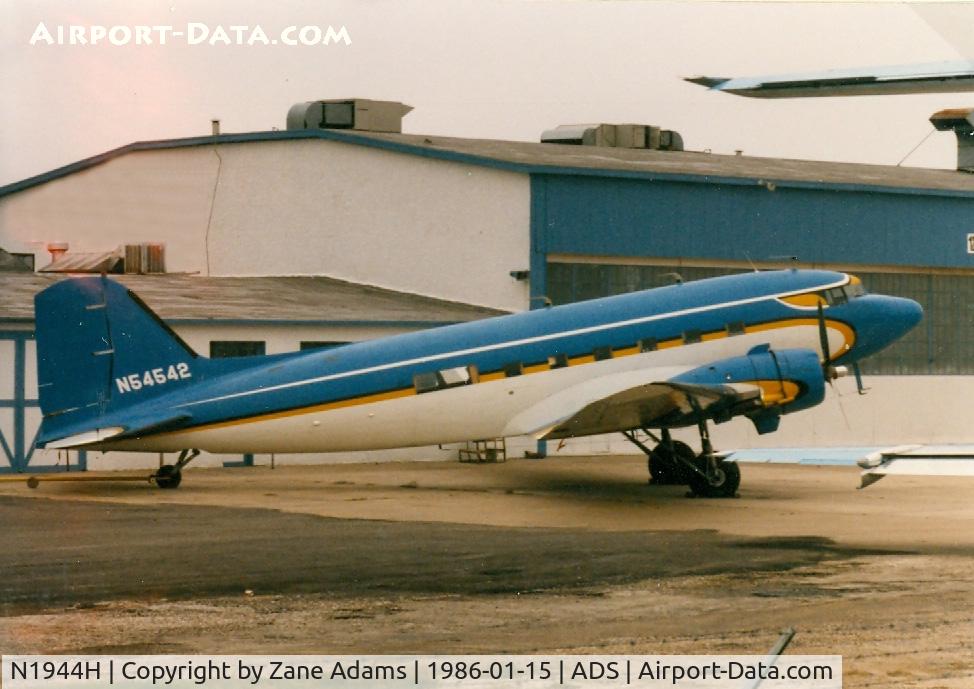 N1944H, 1945 Douglas DC-3C (C-47B-50-DK) C/N 34378, Registered as N54542 in the remainder of it's Grand Canyon Yosemite paint - example at http://flyingfans.tripod.com/pics/DouglasDC/DC3_N54542.jpg