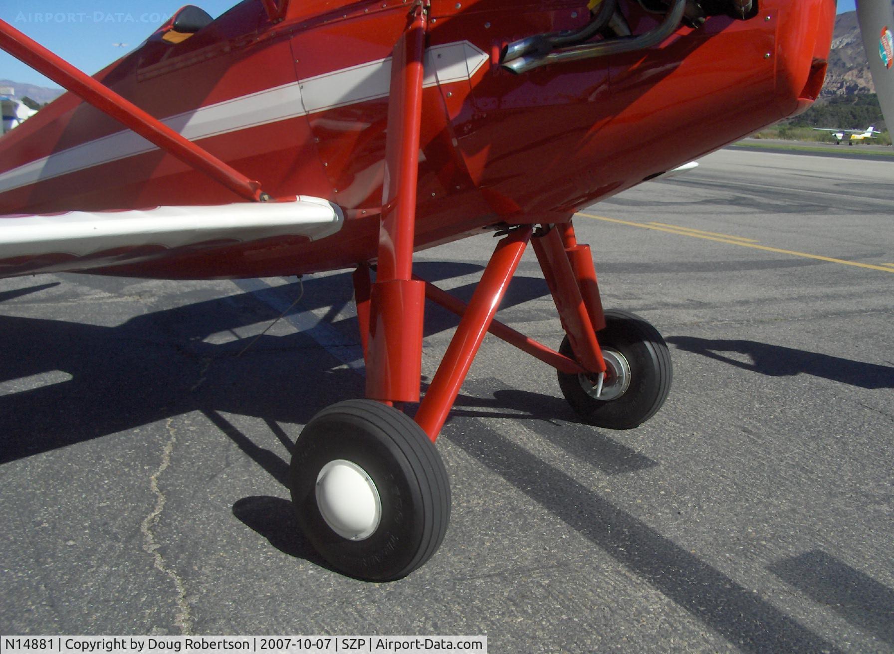 N14881, 1936 Rose Parrakeet A-1 C/N 105, 1936 Rose A-1 PARRAKEET as NC14881, Continental C85  85 Hp, restored very limited production aircraft and modified cowl & engine upgrade from original Continental A40 37 Hp, main landing gear