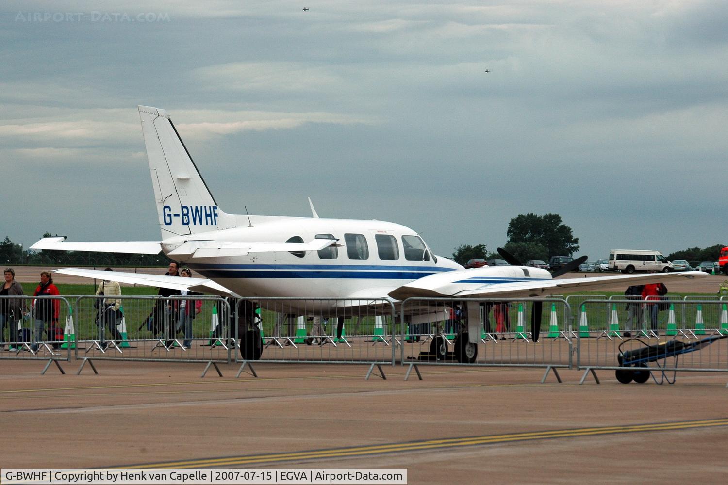 G-BWHF, 1976 Piper PA-31-325 Navajo C/R C/N 31-7612076, Parked on the VIP-side of the Air Tattoo
