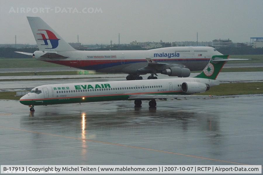 B-17913, 1996 McDonnell Douglas MD-90-30 C/N 53537, In Taiwan-Taoyuan after Typhoon Korosa