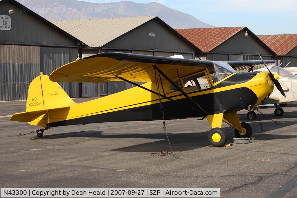 N43300, 1946 Taylorcraft BC12-D C/N 6959, 1946 Taylorcraft BC-12D NC43300 parked on the ramp at Santa Paula.