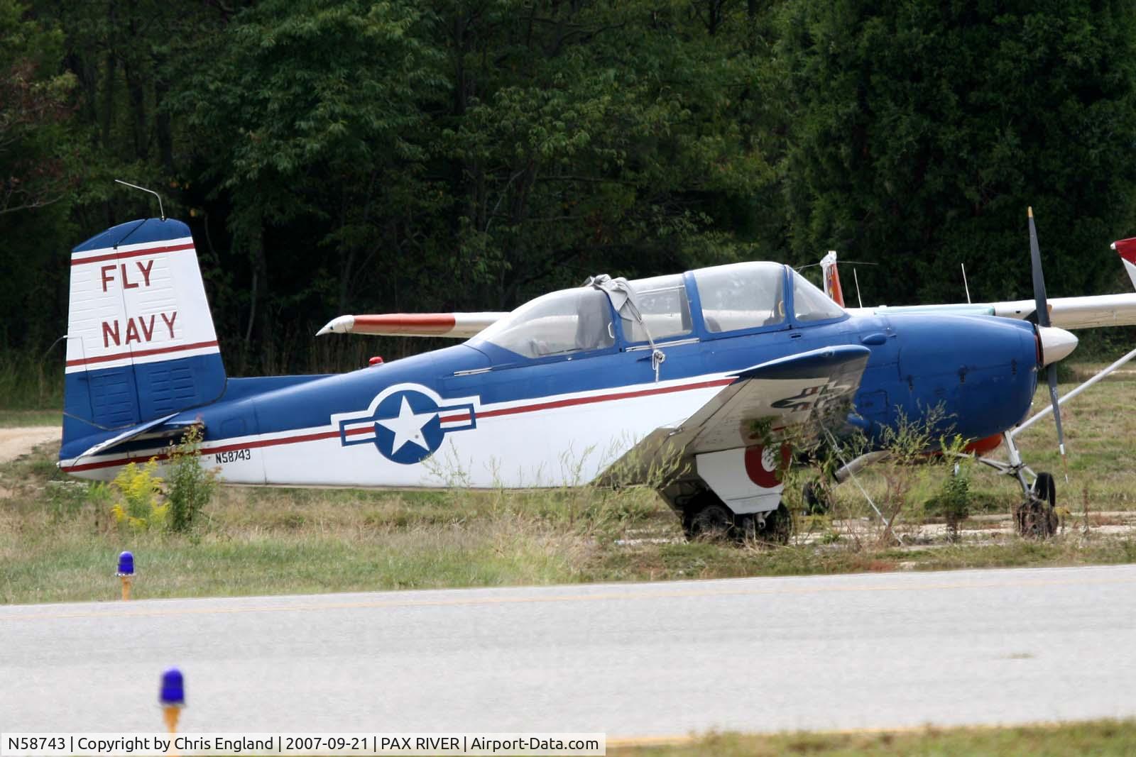 N58743, 1956 Beech D-45 Mentor C/N BG-239, Mentor N58743 at NAS Pax River