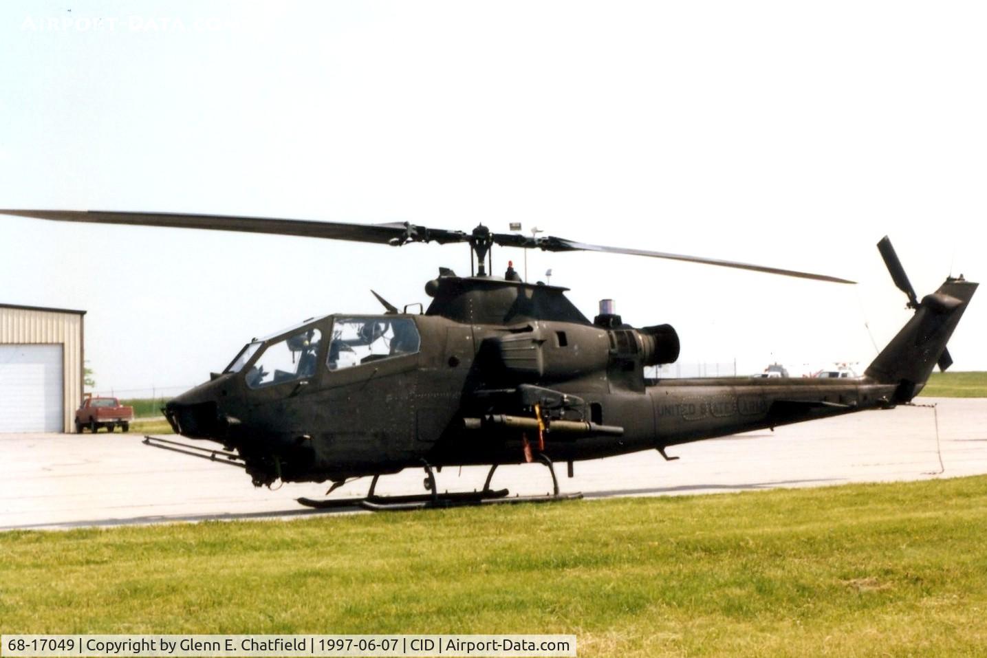 68-17049, 1968 Bell AH-1F Cobra C/N 20777, AH-1F from the Waterloo, IA Army National Guard unit.  This aircraft has been seen as only a hulk at Griffiss Field, Rome, NY