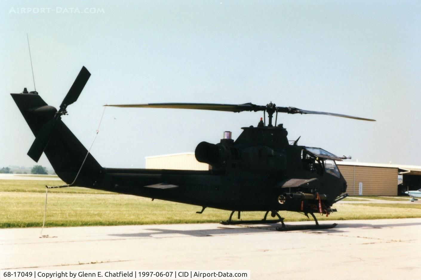 68-17049, 1968 Bell AH-1F Cobra C/N 20777, AH-1F from the Waterloo, IA Army National Guard unit.  This aircraft has been seen as only a hulk at Griffiss Field, Rome, NY