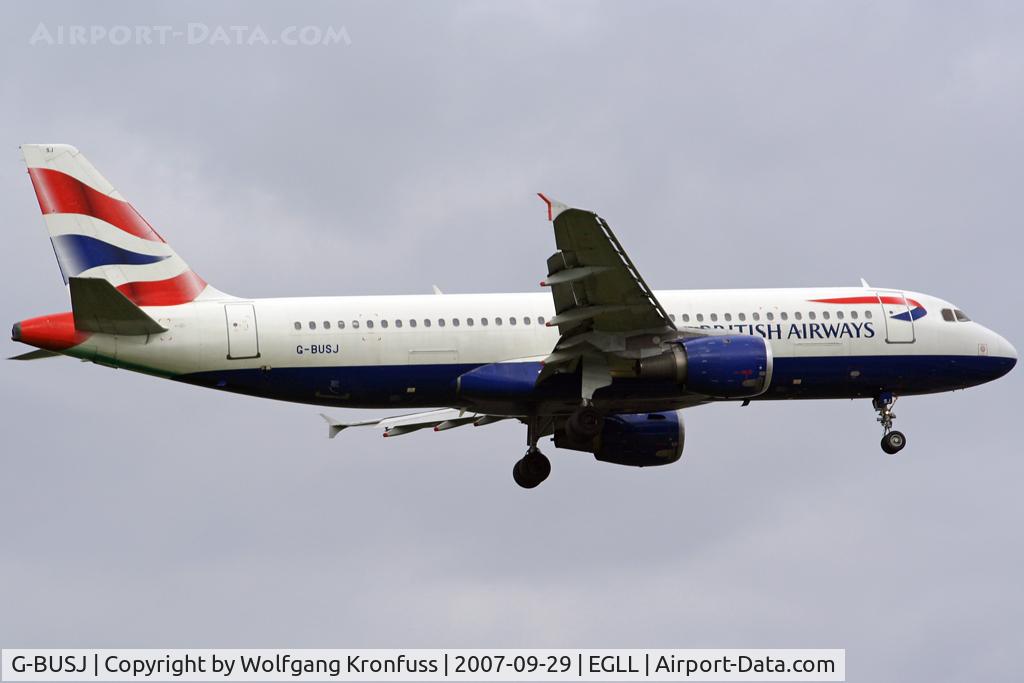 G-BUSJ, 1990 Airbus A320-211 C/N 109, on final RWY09L