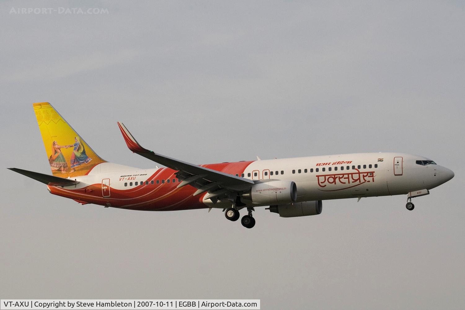 VT-AXU, 2007 Boeing 737-8HG C/N 36332, Staging through Birmingham on its delivery flight