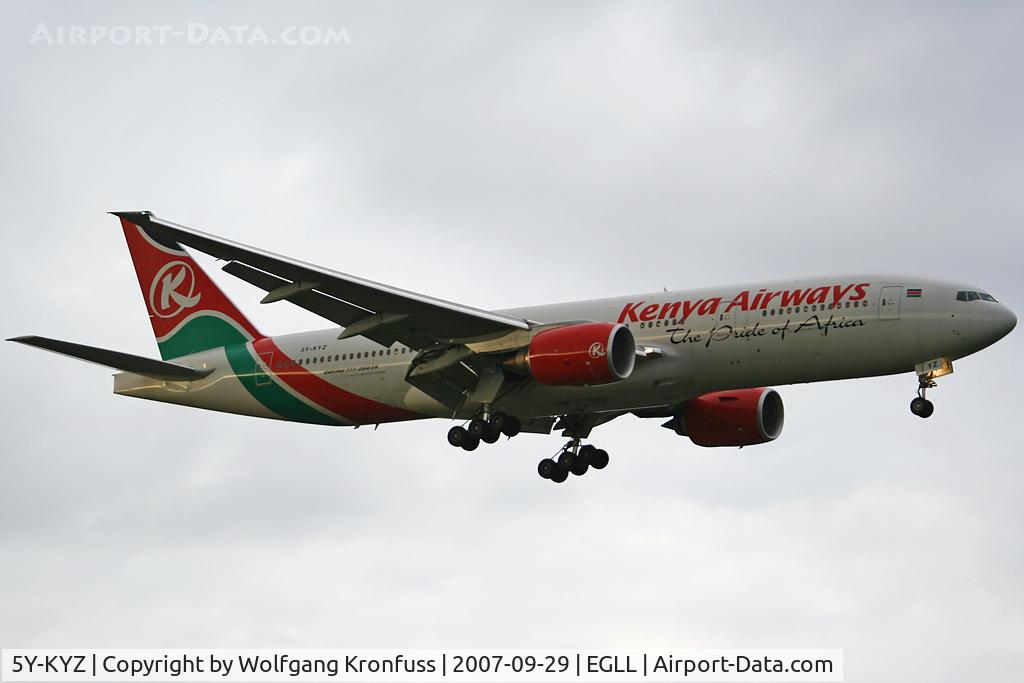 5Y-KYZ, 2007 Boeing 777-2U8ER C/N 36124, on final RWY09L