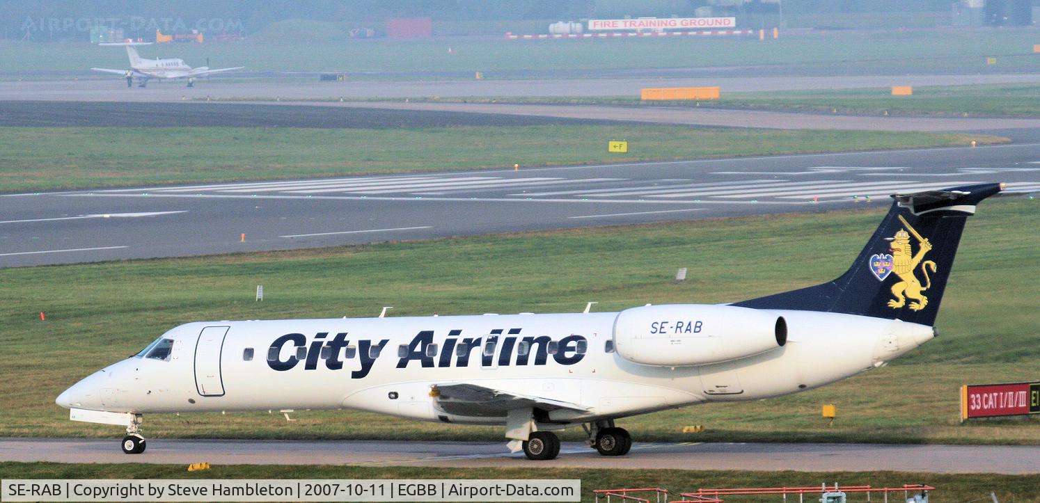 SE-RAB, 2001 Embraer ERJ-135LR (EMB-135LR) C/N 145453, Awaiting clearance to line up on Runway 33 at Birmingham UK