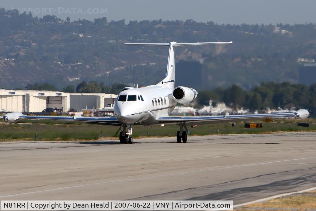 N81RR, 1979 Grumman G-1159 Gulfstream II-TT C/N 246, 1992 G-IITT N81RR taxiing to RWY 16R for departure to Palmdale Regional Airport (KPMD).