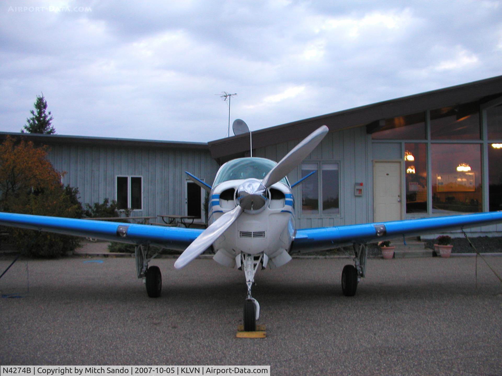N4274B, 1955 Beech F35 Bonanza C/N D-4341, Parked on the ramp after a flight from Grand Forks, ND (GFK).