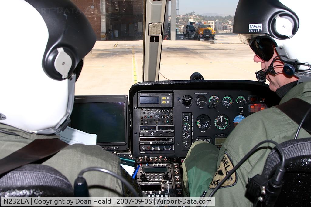 N232LA, 2000 Eurocopter AS-350B-2 Ecureuil C/N 3356, Cockpit of the LAPD's 2000 Eurocopter AS350B2 N232LA after landing at the LAPD Hooper Memorial Heliport.