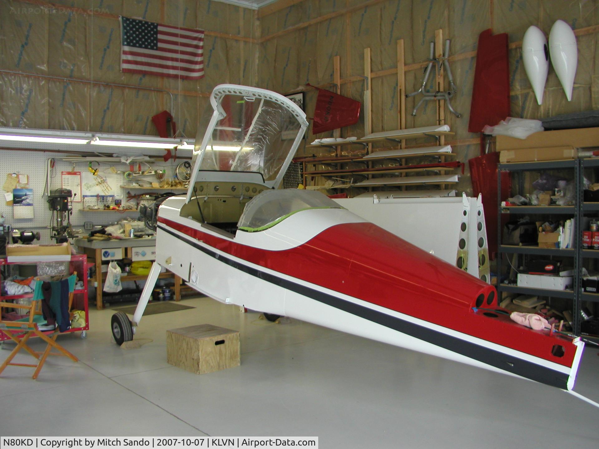 N80KD, Vans RV-6 C/N 24977, RV-6 being built inside it's hangar.