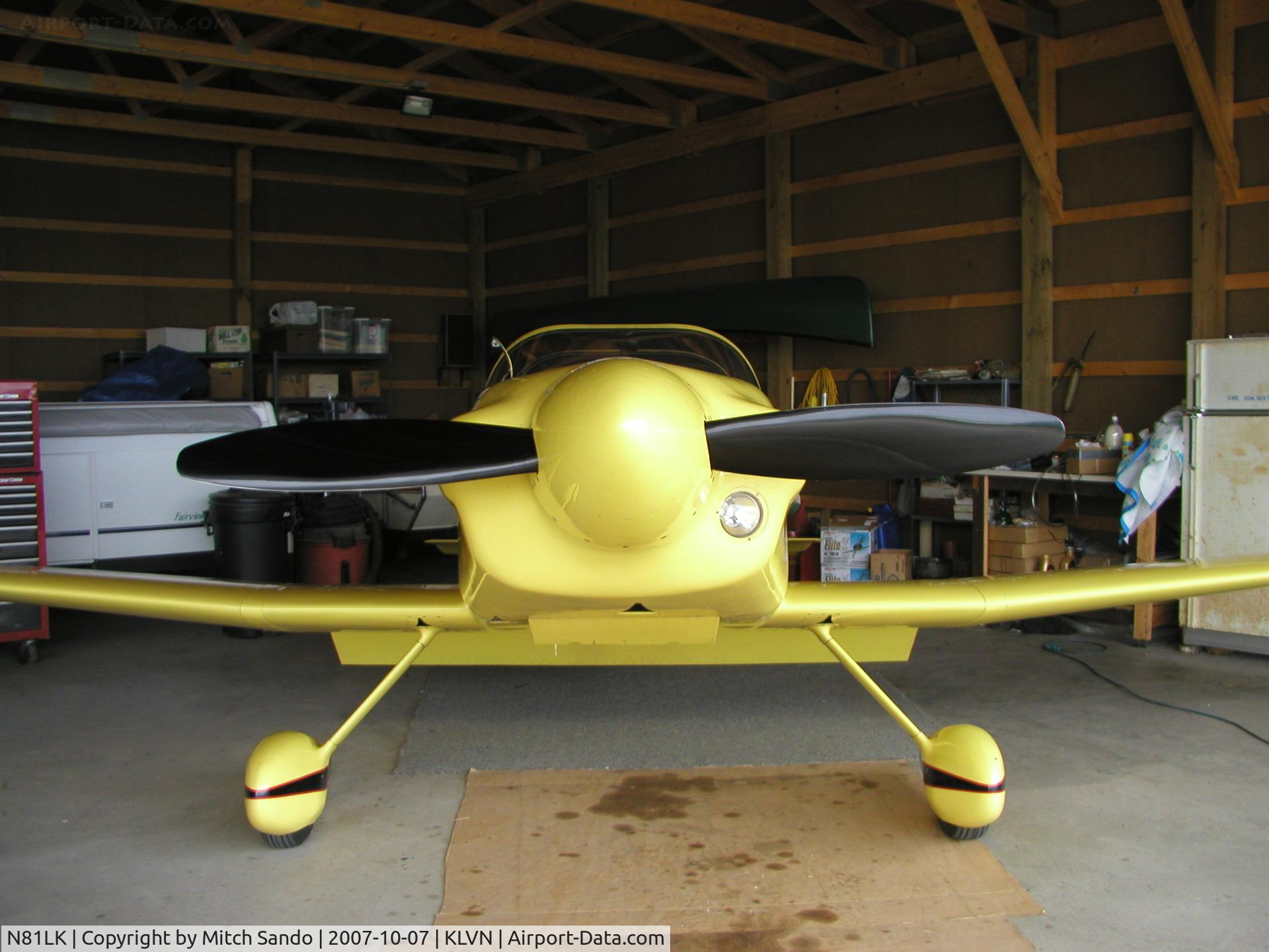N81LK, 1981 Bushby Mustang II C/N MII-579, Parked inside the hangar.