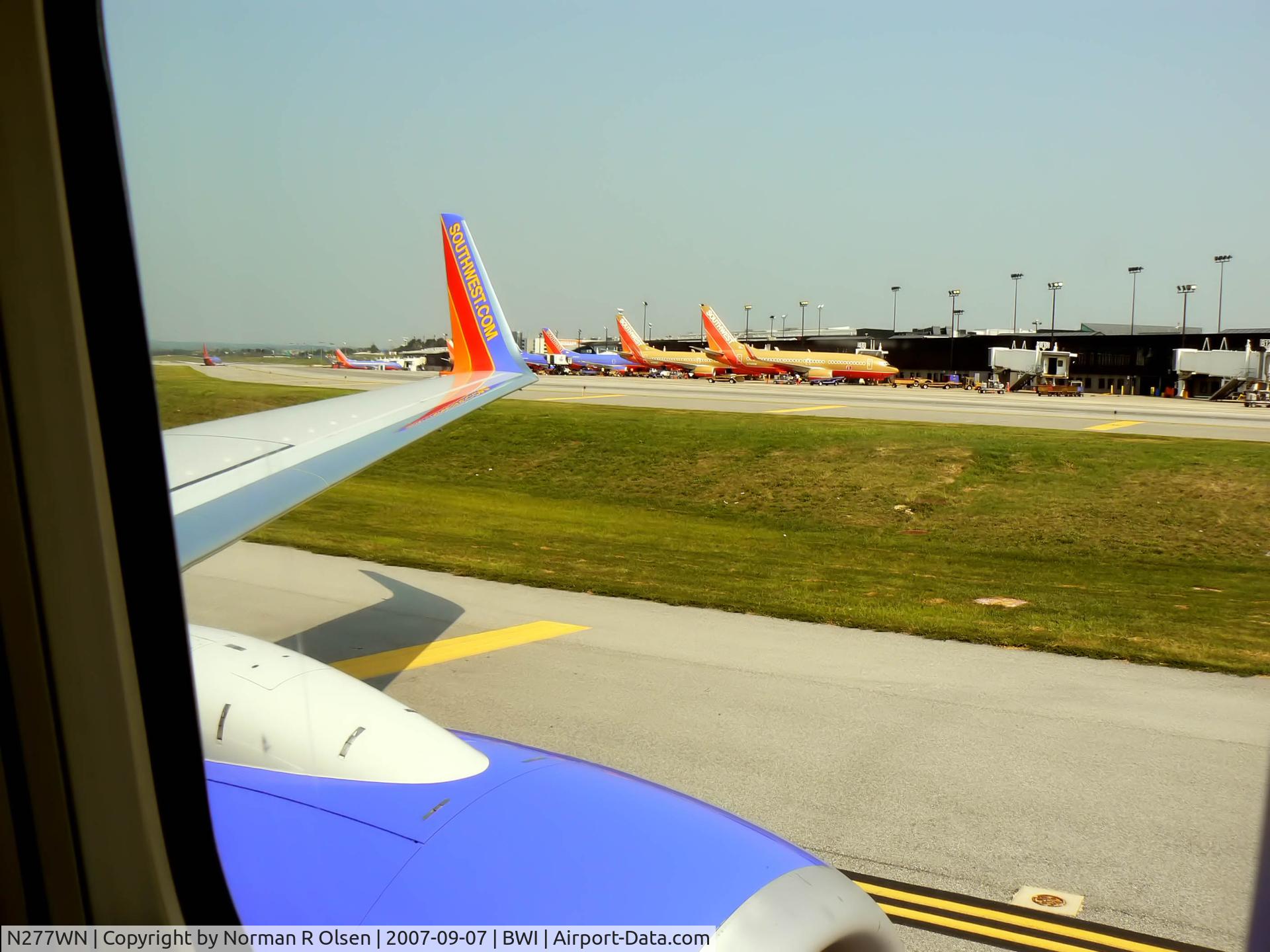 N277WN, 2007 Boeing 737-7H4 C/N 32531, Shortly after landing at BWI from MHT