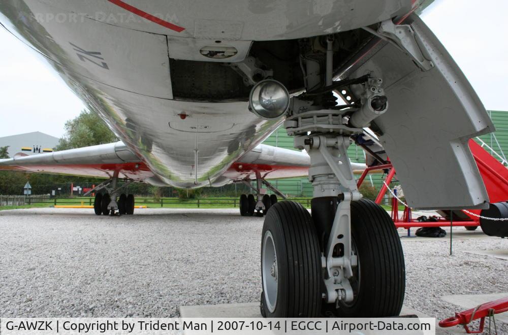 G-AWZK, 1971 Hawker Siddeley HS-121 Trident 3B-101 C/N 2312, View of the offset nose gear.