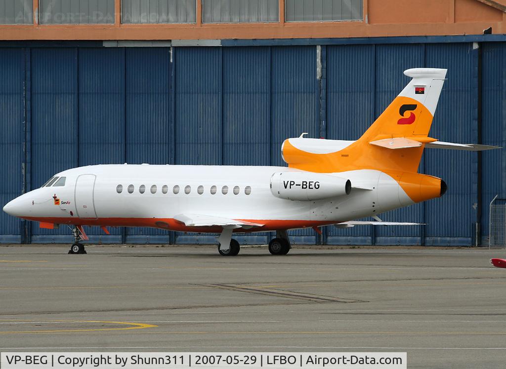 VP-BEG, 1997 Dassault Falcon 900EX C/N 17, Parked on the general aviation apron in new Sonair c/s