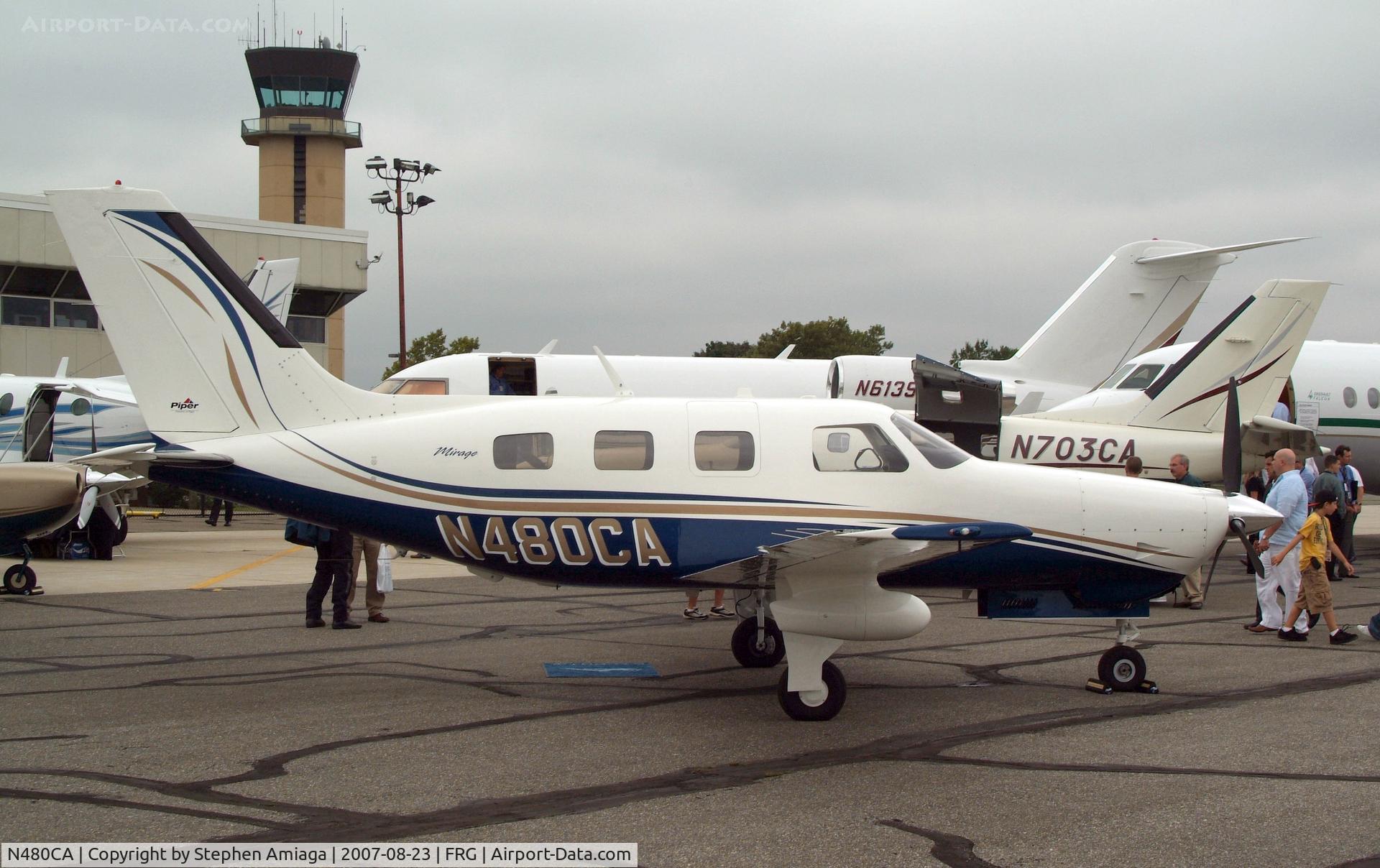 N480CA, 2007 Piper PA-46-350P Malibu Mirage C/N 4636414, Meridian on show, FRG Tower in back.